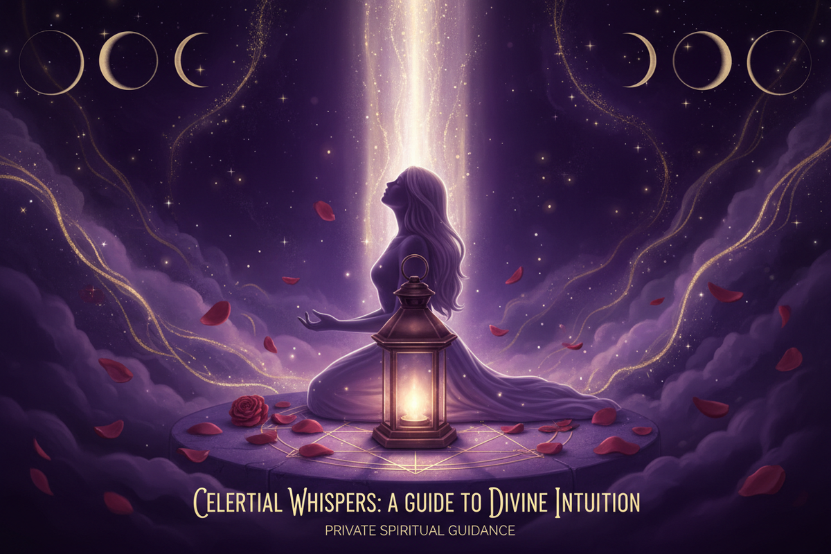 Private Guidance e-book cover with a woman holding a lantern under a beam of light